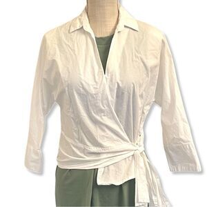 Mello Day Faux Wrap White Collar Shirt
